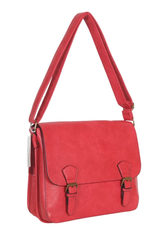 Torebka listonoszka z ekoskóry z kieszonkami – damska torebka na długim pasku A4