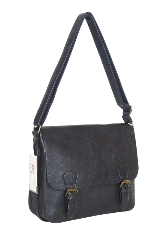 Torebka listonoszka z ekoskóry z kieszonkami – damska torebka na długim pasku A4