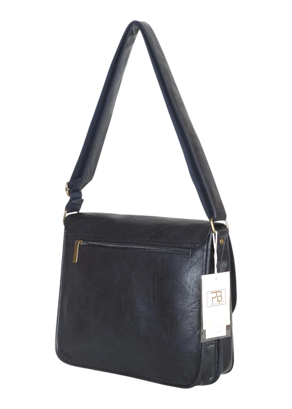 Torebka listonoszka z ekoskóry z kieszonkami – damska torebka na długim pasku A4