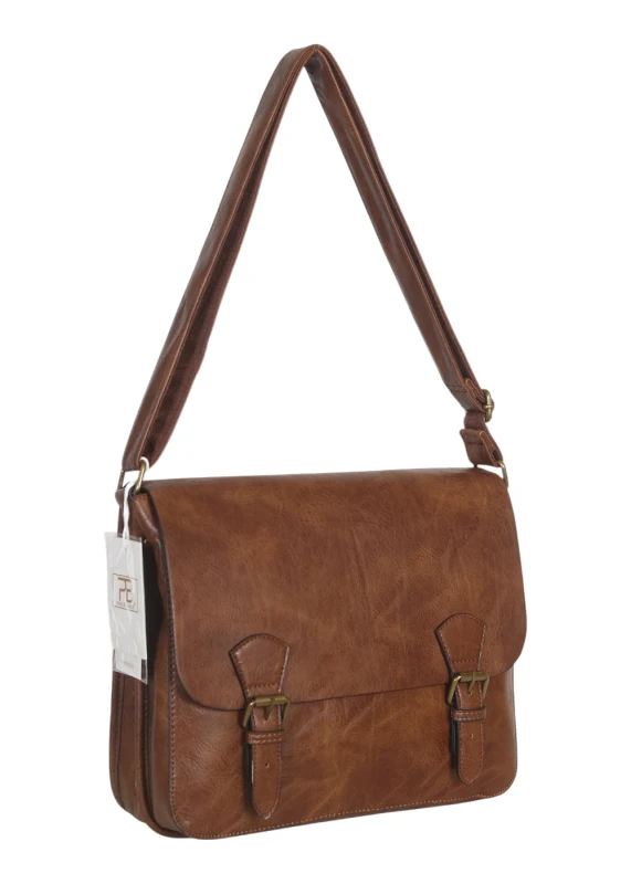 Torebka listonoszka z ekoskóry z kieszonkami – damska torebka na długim pasku A4