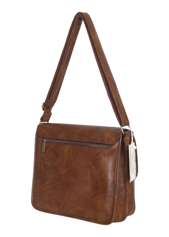 Torebka listonoszka z ekoskóry z kieszonkami – damska torebka na długim pasku A4