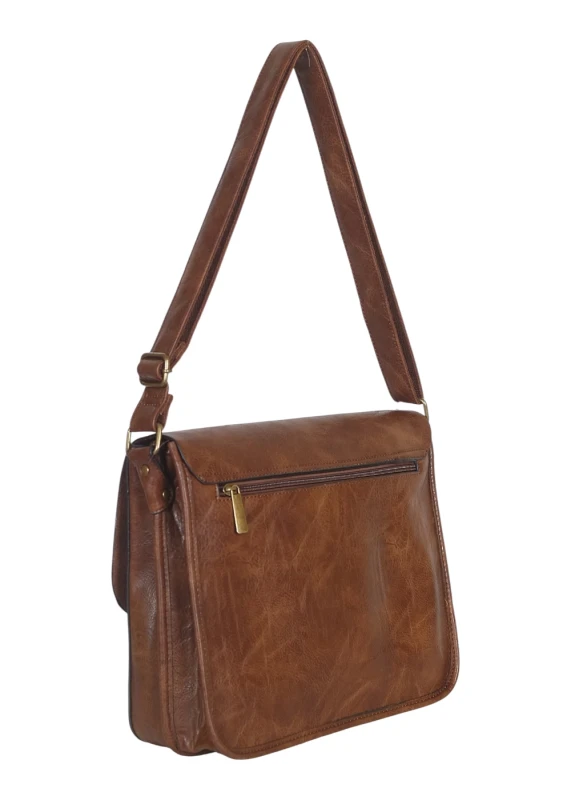 Torebka listonoszka z ekoskóry z kieszonkami – damska torebka na długim pasku A4