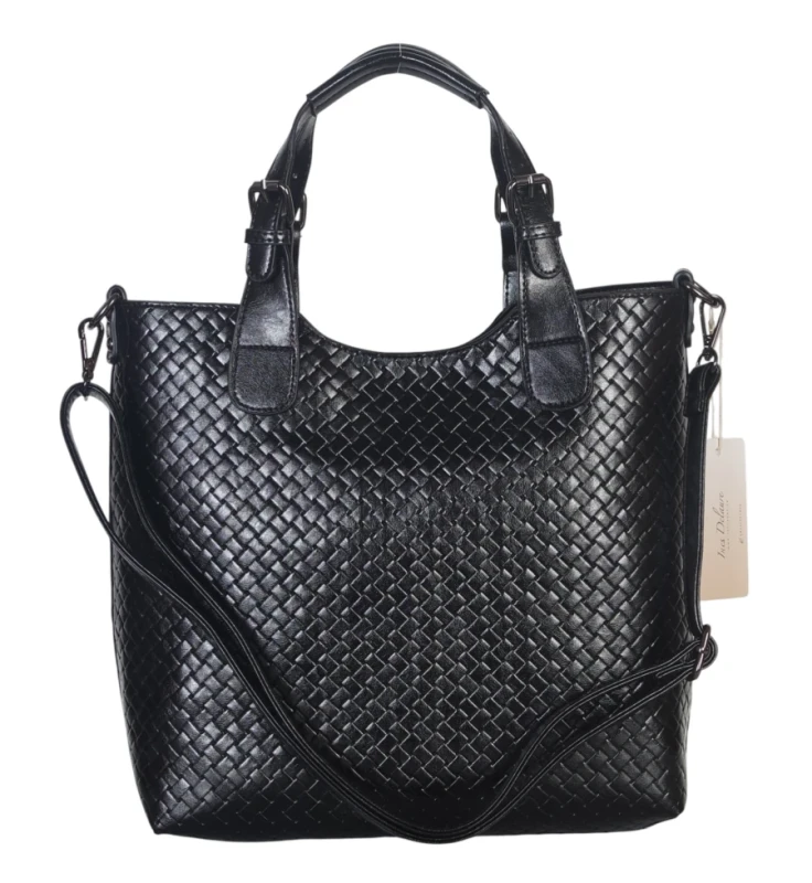 Torebka damska A4 2w1 Ines Delaure – shopper bag + listonoszka eko skóra pleciona