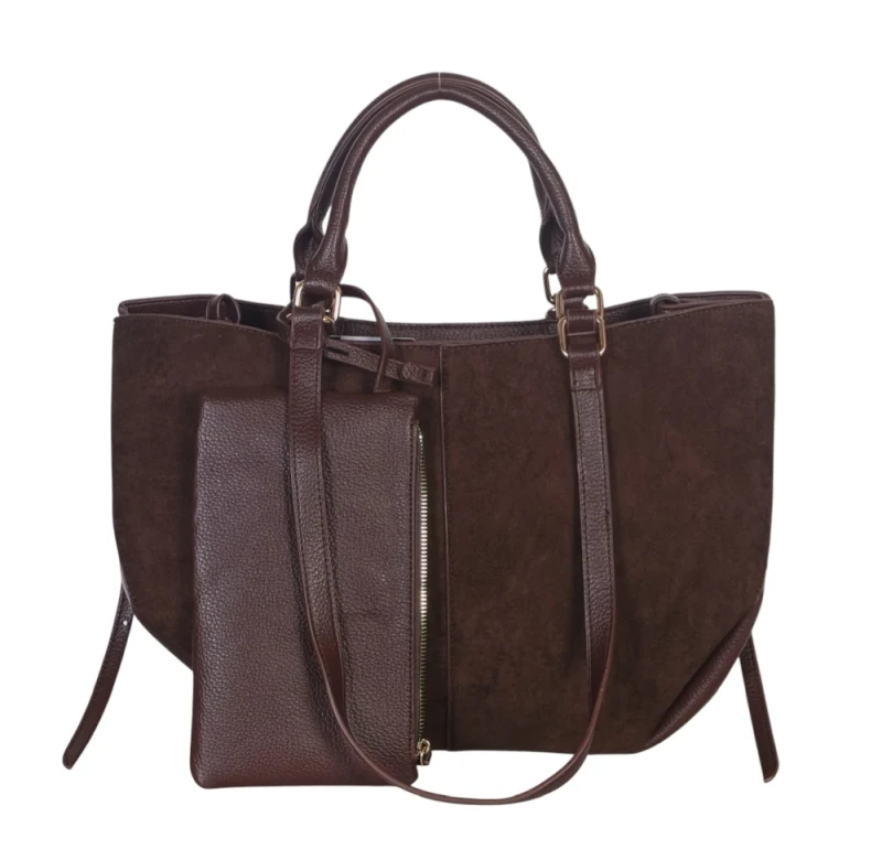Torebka damska shopper bag eko zamsz Gallantry Paris – duża modna torba miejska A4 na ramię