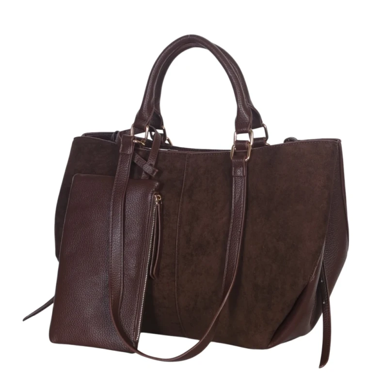 Torebka damska shopper bag eko zamsz Gallantry Paris – duża modna torba miejska A4 na ramię