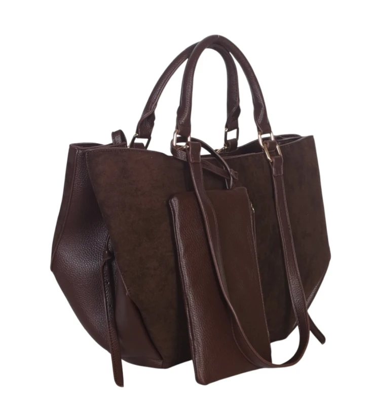 Torebka damska shopper bag eko zamsz Gallantry Paris – duża modna torba miejska A4 na ramię