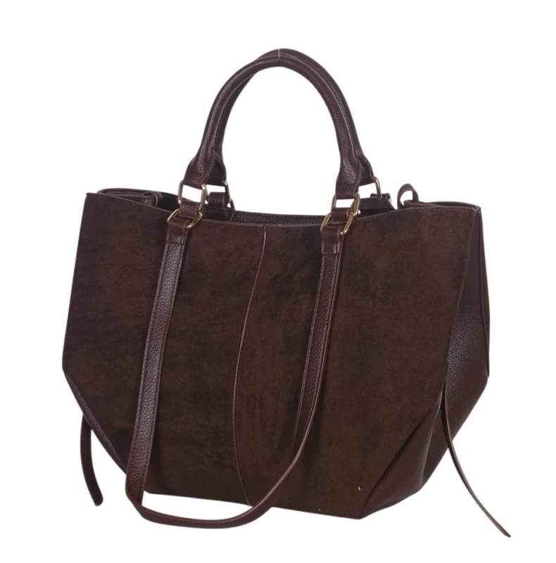 Torebka damska shopper bag eko zamsz Gallantry Paris – duża modna torba miejska A4 na ramię