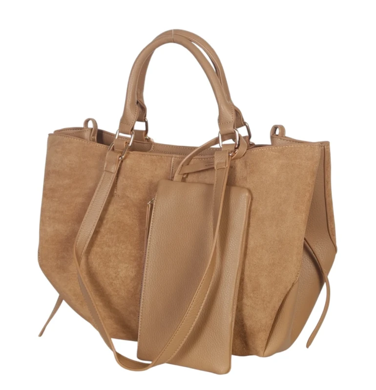 Torebka damska shopper bag eko zamsz Gallantry Paris – duża modna torba miejska A4 na ramię