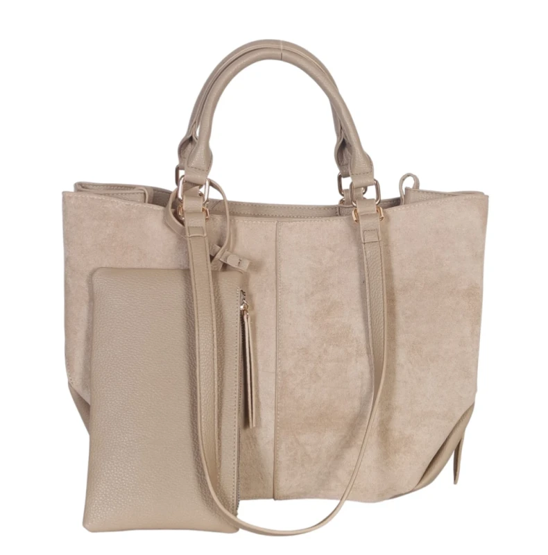 Torebka damska shopper bag eko zamsz Gallantry Paris – duża modna torba miejska A4 na ramię