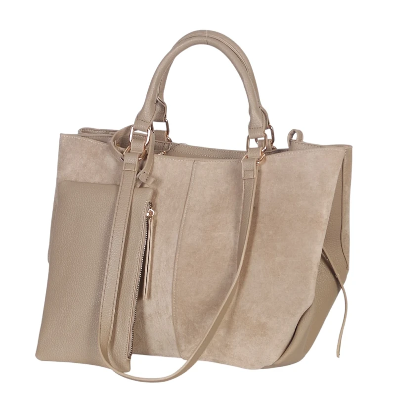 Torebka damska shopper bag eko zamsz Gallantry Paris – duża modna torba miejska A4 na ramię