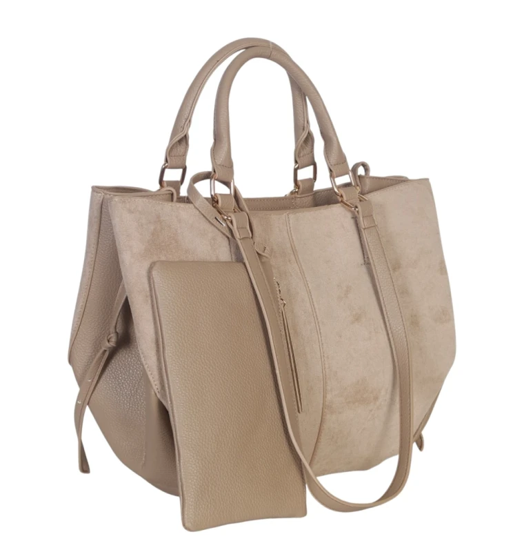 Torebka damska shopper bag eko zamsz Gallantry Paris – duża modna torba miejska A4 na ramię