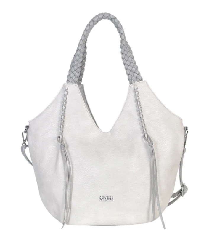 Coveri Italy torebka damska z plecionymi rączkami i frędzlami – z długim paskiem