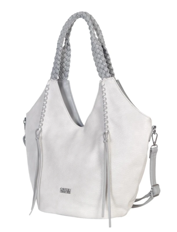 Coveri Italy torebka damska z plecionymi rączkami i frędzlami – z długim paskiem