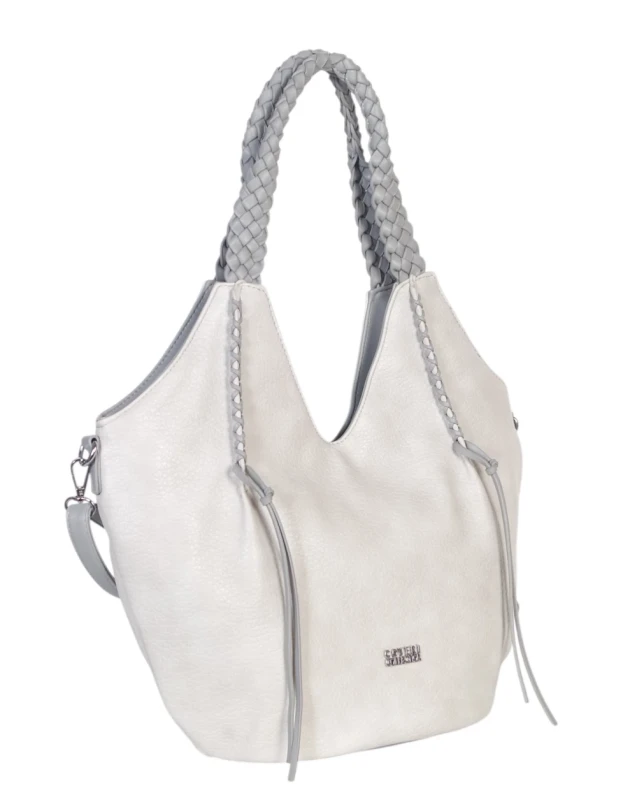 Coveri Italy torebka damska z plecionymi rączkami i frędzlami – z długim paskiem