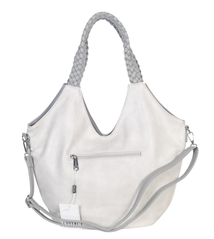 Coveri Italy torebka damska z plecionymi rączkami i frędzlami – z długim paskiem