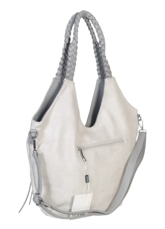 Coveri Italy torebka damska z plecionymi rączkami i frędzlami – z długim paskiem