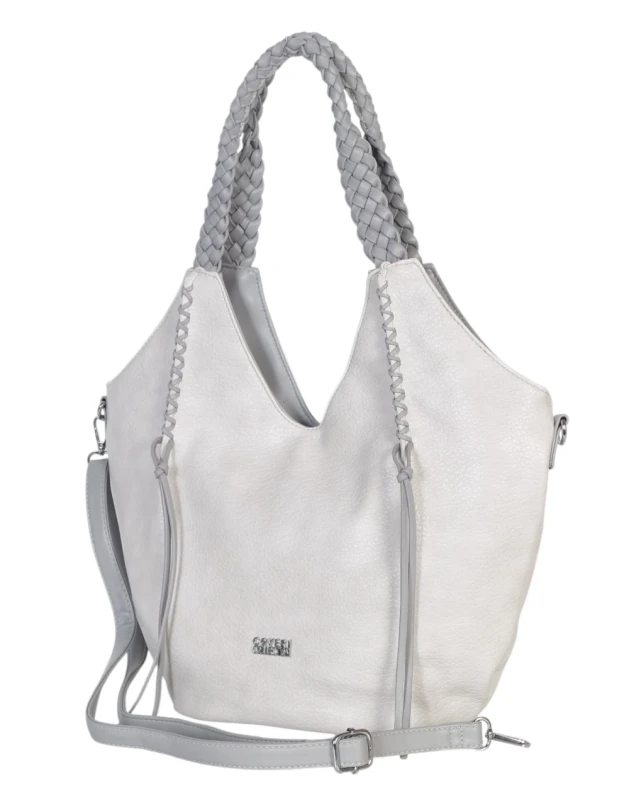 Coveri Italy torebka damska z plecionymi rączkami i frędzlami – z długim paskiem