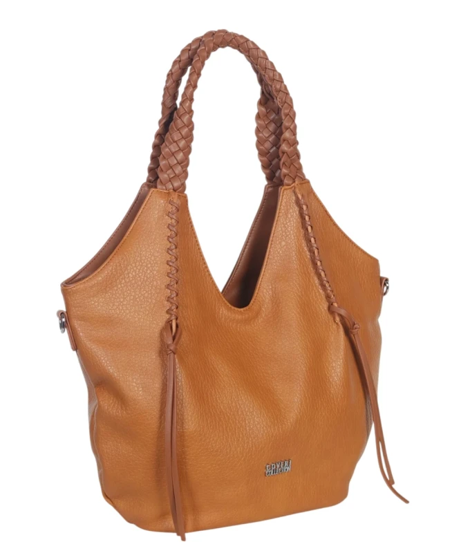 Coveri Italy torebka damska z plecionymi rączkami i frędzlami – z długim paskiem