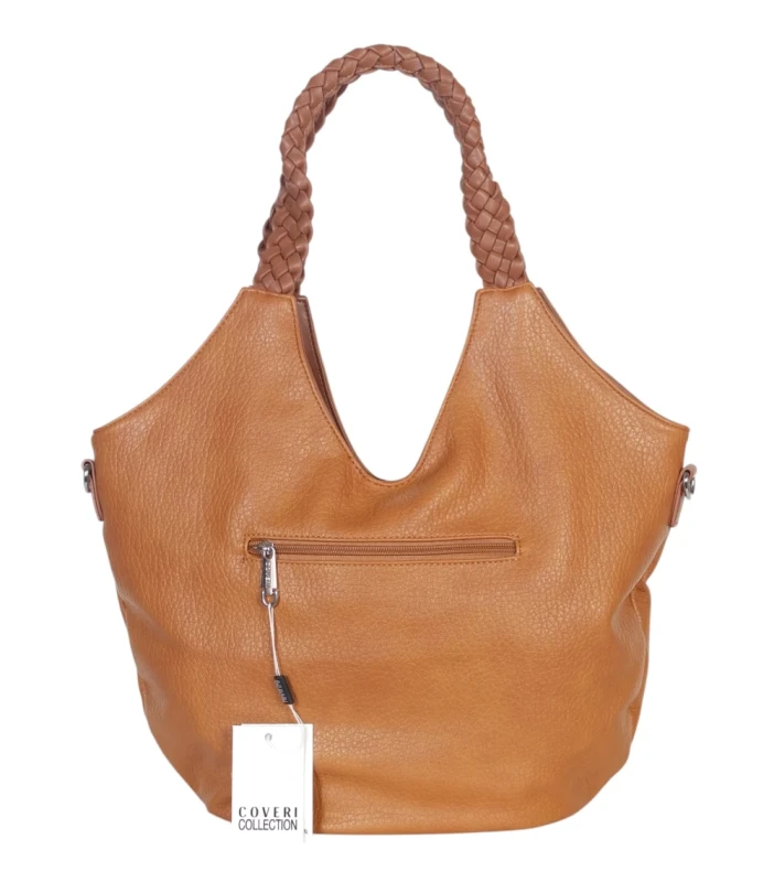 Coveri Italy torebka damska z plecionymi rączkami i frędzlami – z długim paskiem