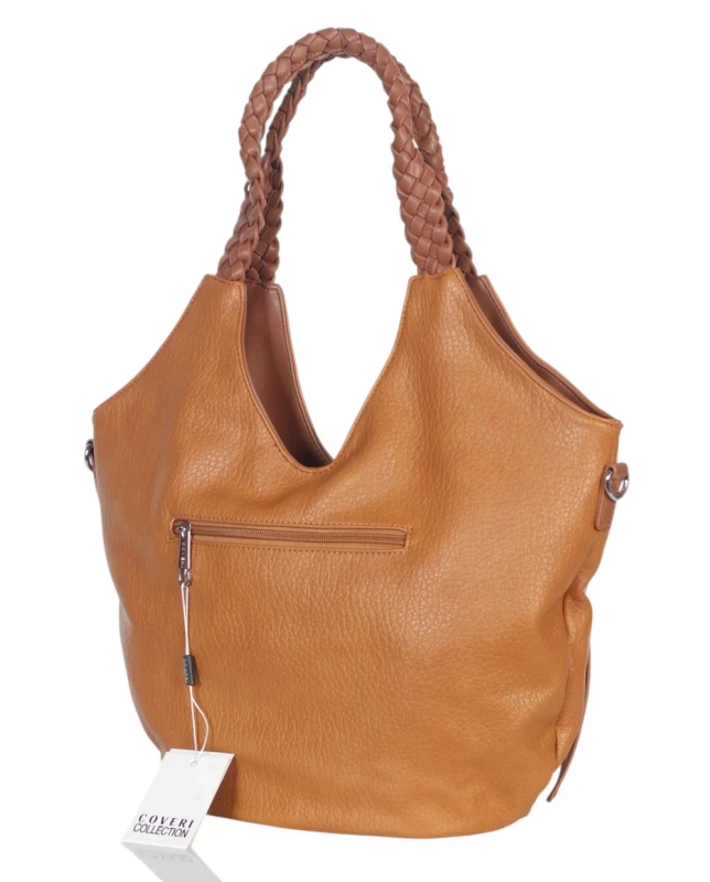 Coveri Italy torebka damska z plecionymi rączkami i frędzlami – z długim paskiem