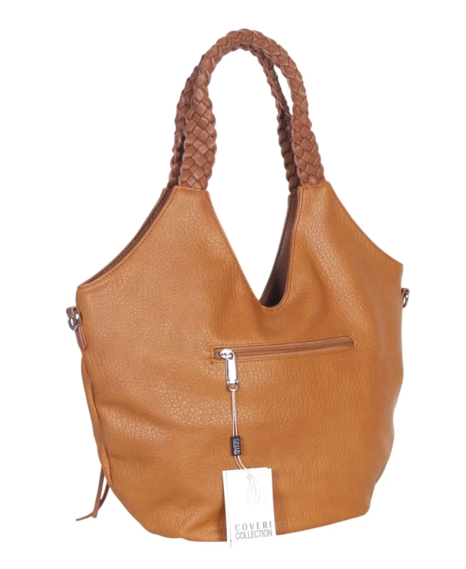 Coveri Italy torebka damska z plecionymi rączkami i frędzlami – z długim paskiem