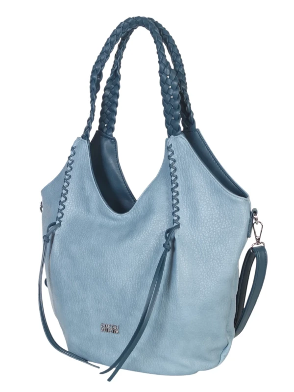 Coveri Italy torebka damska z plecionymi rączkami i frędzlami – z długim paskiem