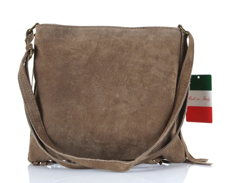 Zamszowa torebka FRĘDZLE KHAKI