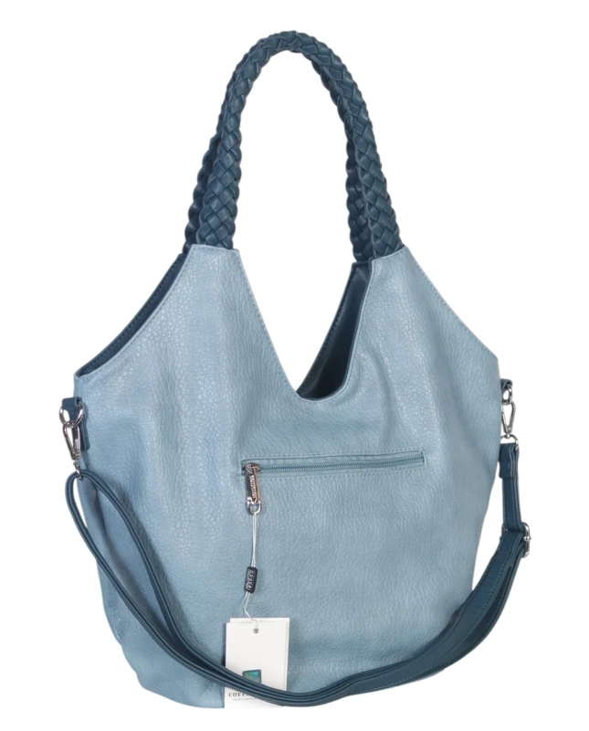 Coveri Italy torebka damska z plecionymi rączkami i frędzlami – z długim paskiem