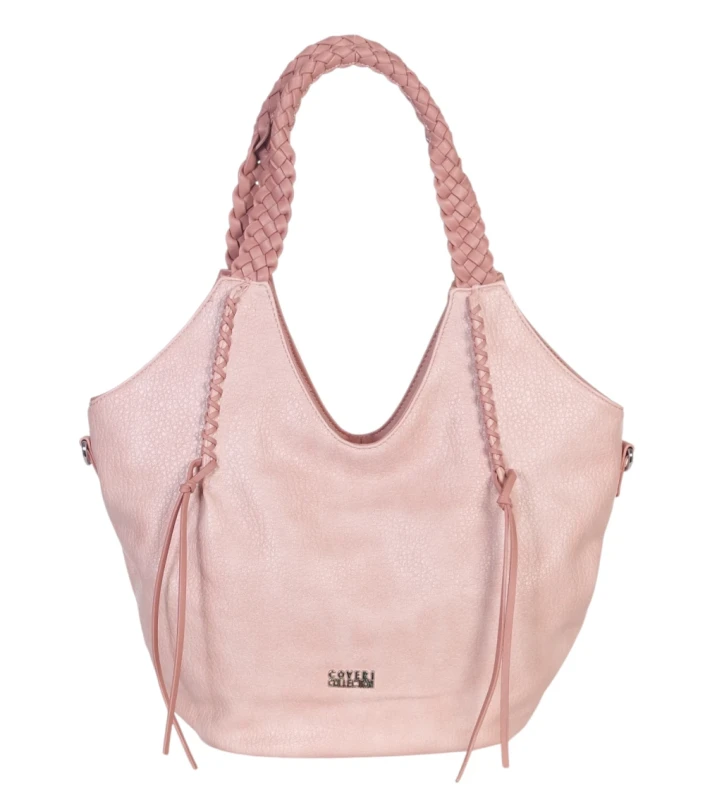 Coveri Italy torebka damska z plecionymi rączkami i frędzlami – z długim paskiem