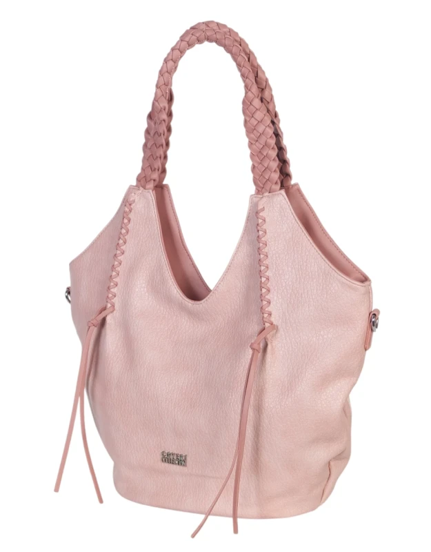 Coveri Italy torebka damska z plecionymi rączkami i frędzlami – z długim paskiem