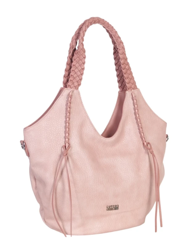 Coveri Italy torebka damska z plecionymi rączkami i frędzlami – z długim paskiem