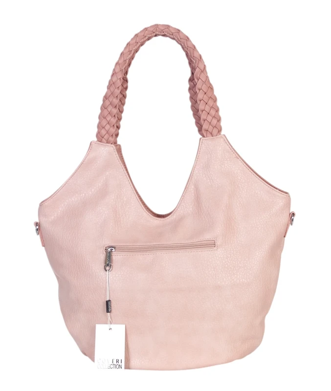 Coveri Italy torebka damska z plecionymi rączkami i frędzlami – z długim paskiem