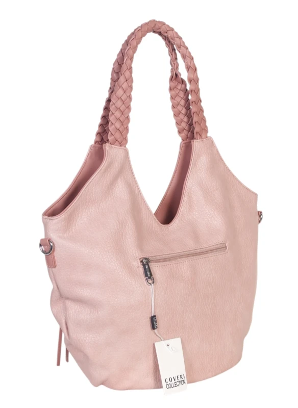 Coveri Italy torebka damska z plecionymi rączkami i frędzlami – z długim paskiem