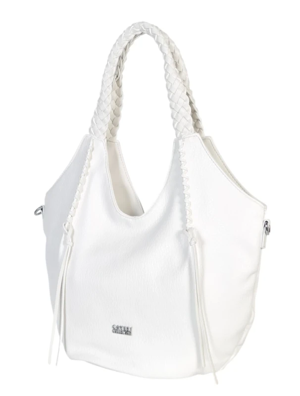 Coveri Italy torebka damska z plecionymi rączkami i frędzlami – z długim paskiem