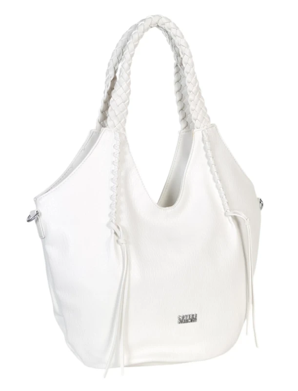 Coveri Italy torebka damska z plecionymi rączkami i frędzlami – z długim paskiem