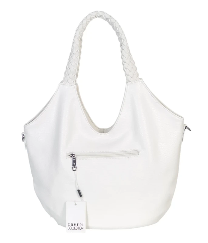 Coveri Italy torebka damska z plecionymi rączkami i frędzlami – z długim paskiem