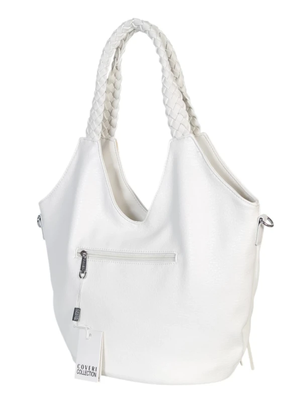 Coveri Italy torebka damska z plecionymi rączkami i frędzlami – z długim paskiem