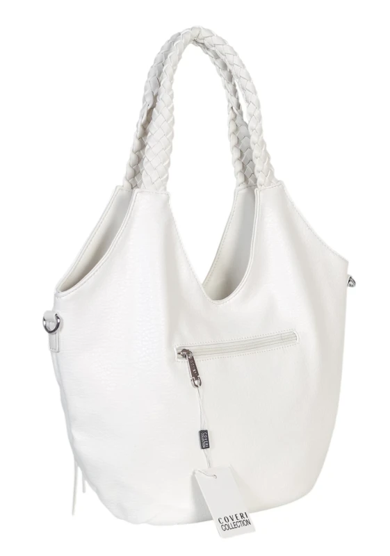 Coveri Italy torebka damska z plecionymi rączkami i frędzlami – z długim paskiem