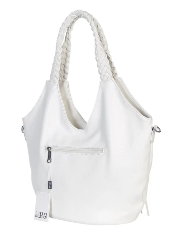 Coveri Italy torebka damska z plecionymi rączkami i frędzlami – z długim paskiem