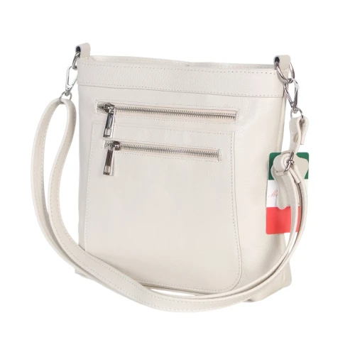 Vera Pelle Kremowa skórzana torebka listonoszka z kieszonkami 