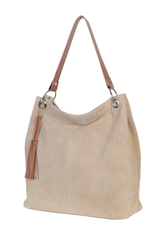 VERA PELLE Beżowa zamszowa torebka SKÓRA ZJ12