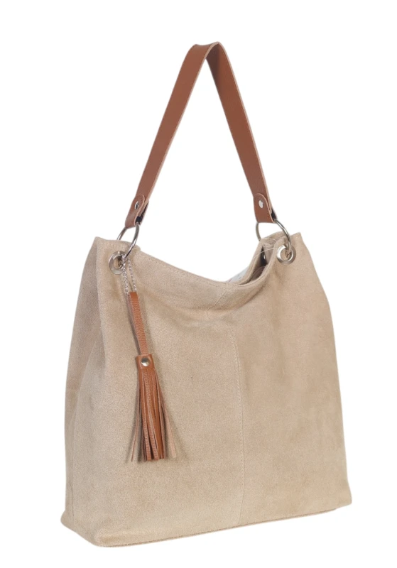 VERA PELLE Beżowa zamszowa torebka SKÓRA ZJ12