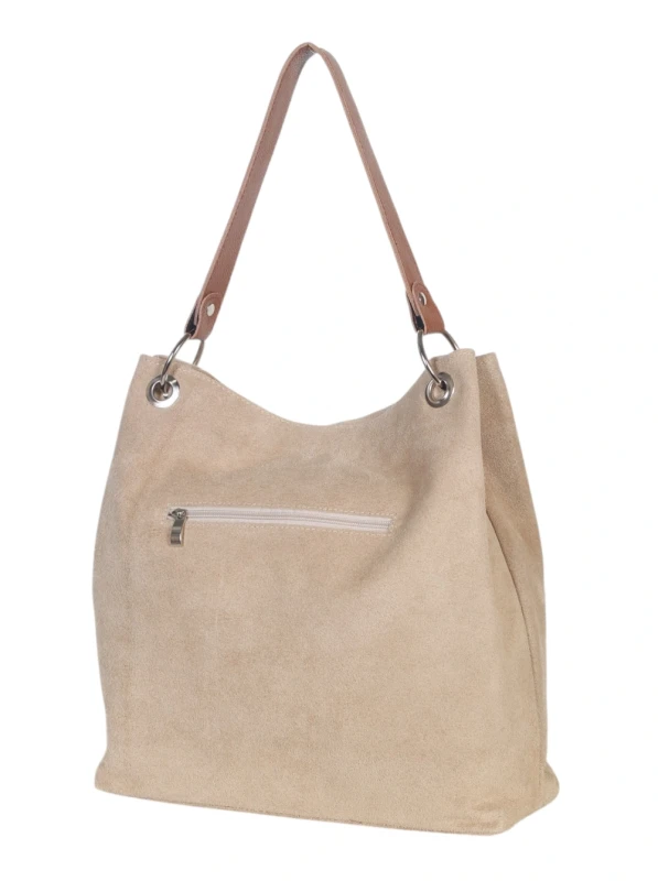 VERA PELLE Beżowa zamszowa torebka SKÓRA ZJ12