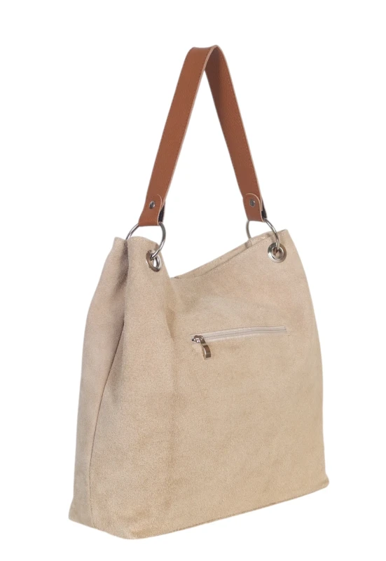 VERA PELLE Beżowa zamszowa torebka SKÓRA ZJ12