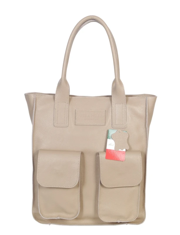 VERA PELLE Włoski skórzany shopper bag | Beżowy | Pojemny