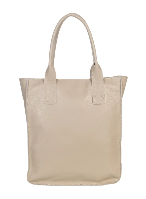 VERA PELLE Włoski skórzany shopper bag | Beżowy | Pojemny
