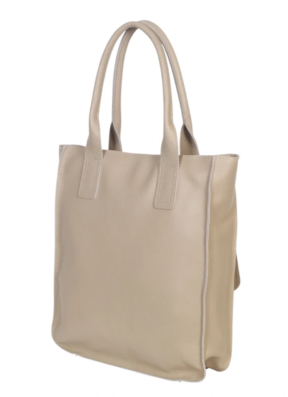 VERA PELLE Włoski skórzany shopper bag | Beżowy | Pojemny