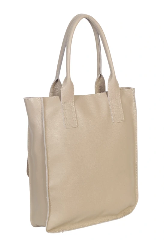 VERA PELLE Włoski skórzany shopper bag | Beżowy | Pojemny