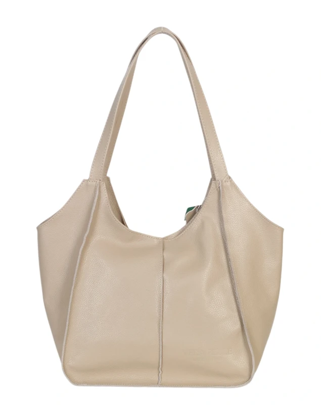 Beżowa torebka skórzana A4 VERA PELLE – skóra naturalna