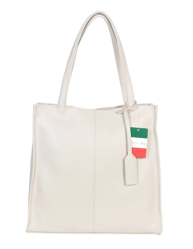 VERA PELLE Skórzana torebka damska | A4 | Made in Italy | Skóra naturalna | Kremowa